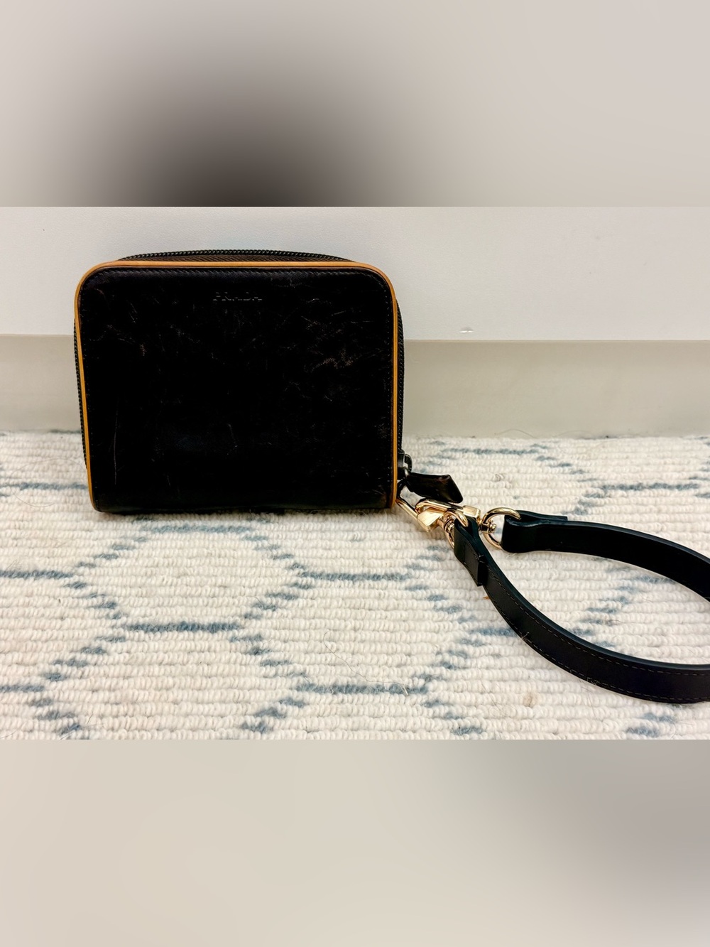 PRADA Vintage Y2K Quiet Luxury Brown Leather Compact Wristlet Zip Wallet